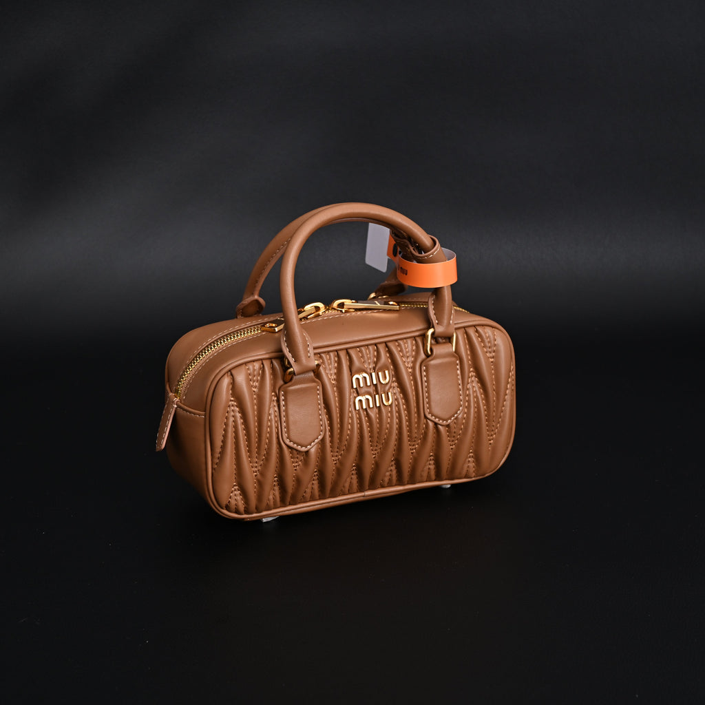 Miu Miu Matelassé Leather Top Handle Bag – Caramel Brown — view 7
