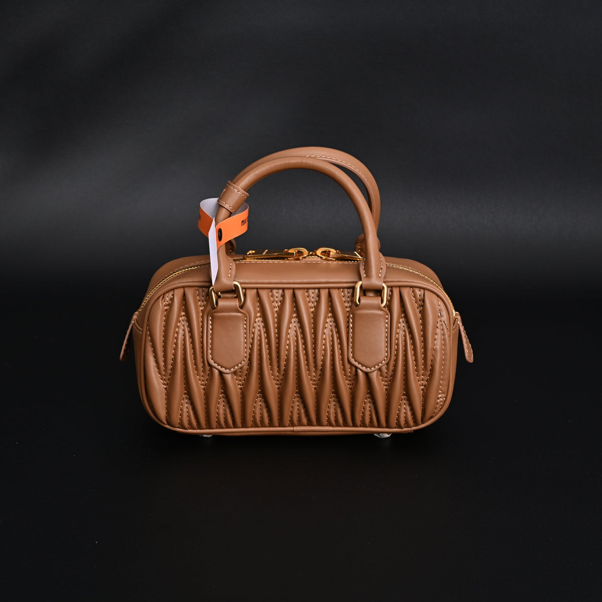Miu Miu Matelassé Leather Top Handle Bag – Caramel Brown — view 9