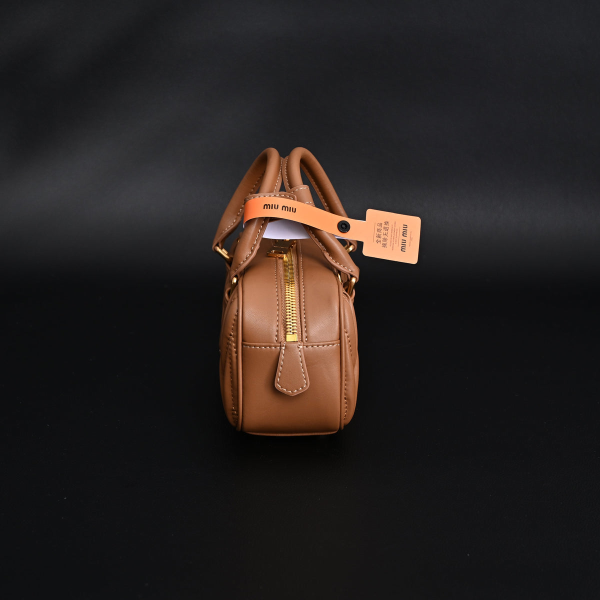 Miu Miu Matelassé Leather Top Handle Bag – Caramel Brown — view 10