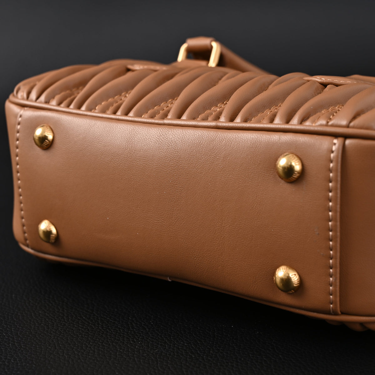 Miu Miu Matelassé Leather Top Handle Bag – Caramel Brown — view 12