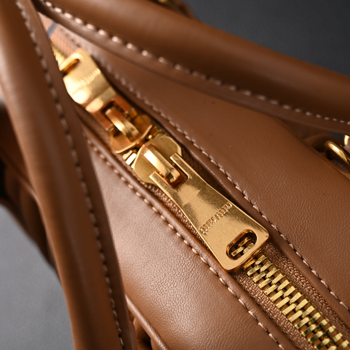 Miu Miu Matelassé Leather Top Handle Bag – Caramel Brown — view 14