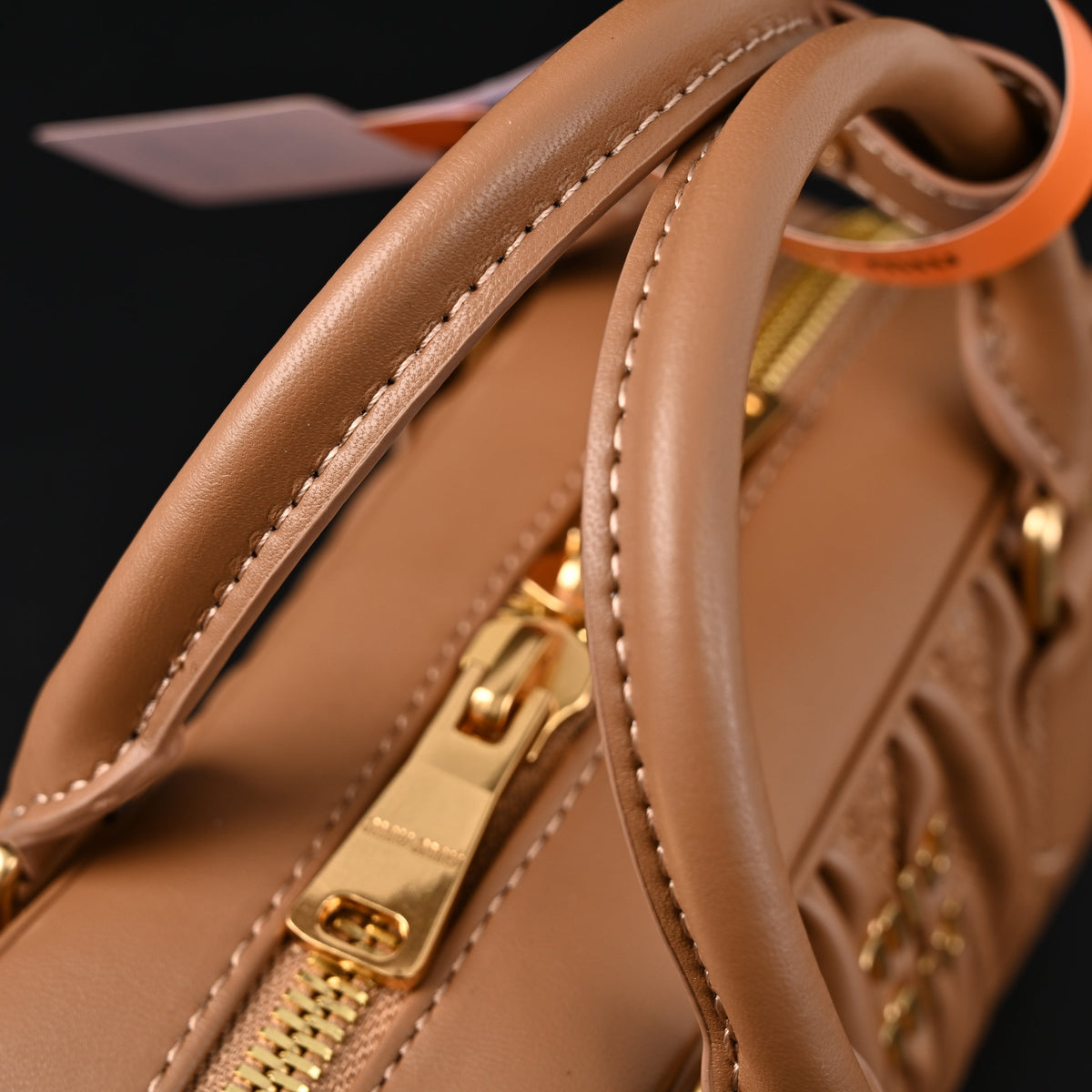 Miu Miu Matelassé Leather Top Handle Bag – Caramel Brown — view 15