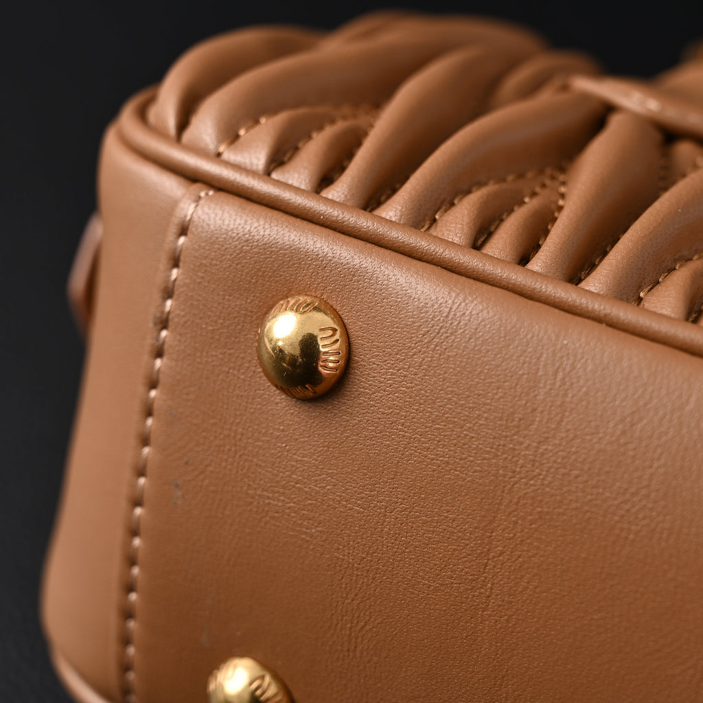 Miu Miu Matelassé Leather Top Handle Bag – Caramel Brown — view 17