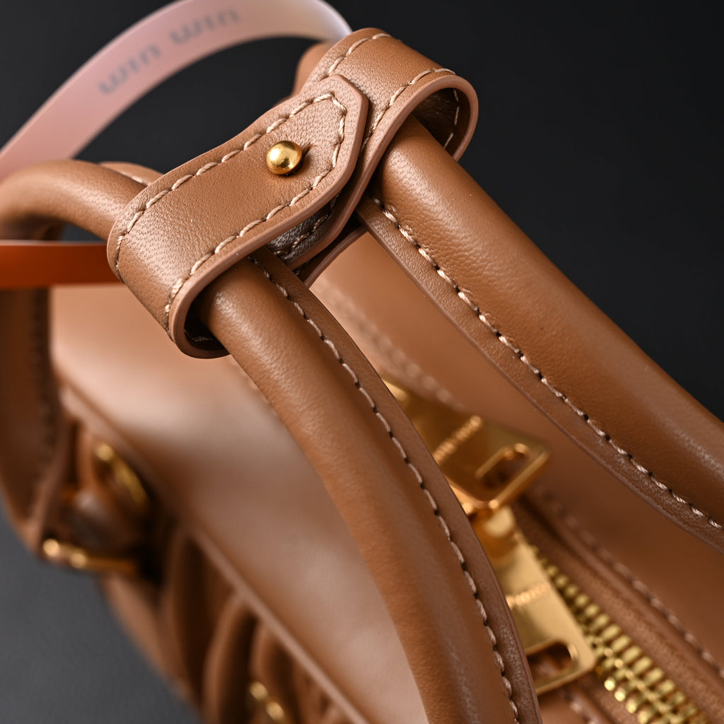 Miu Miu Matelassé Leather Top Handle Bag – Caramel Brown — view 18