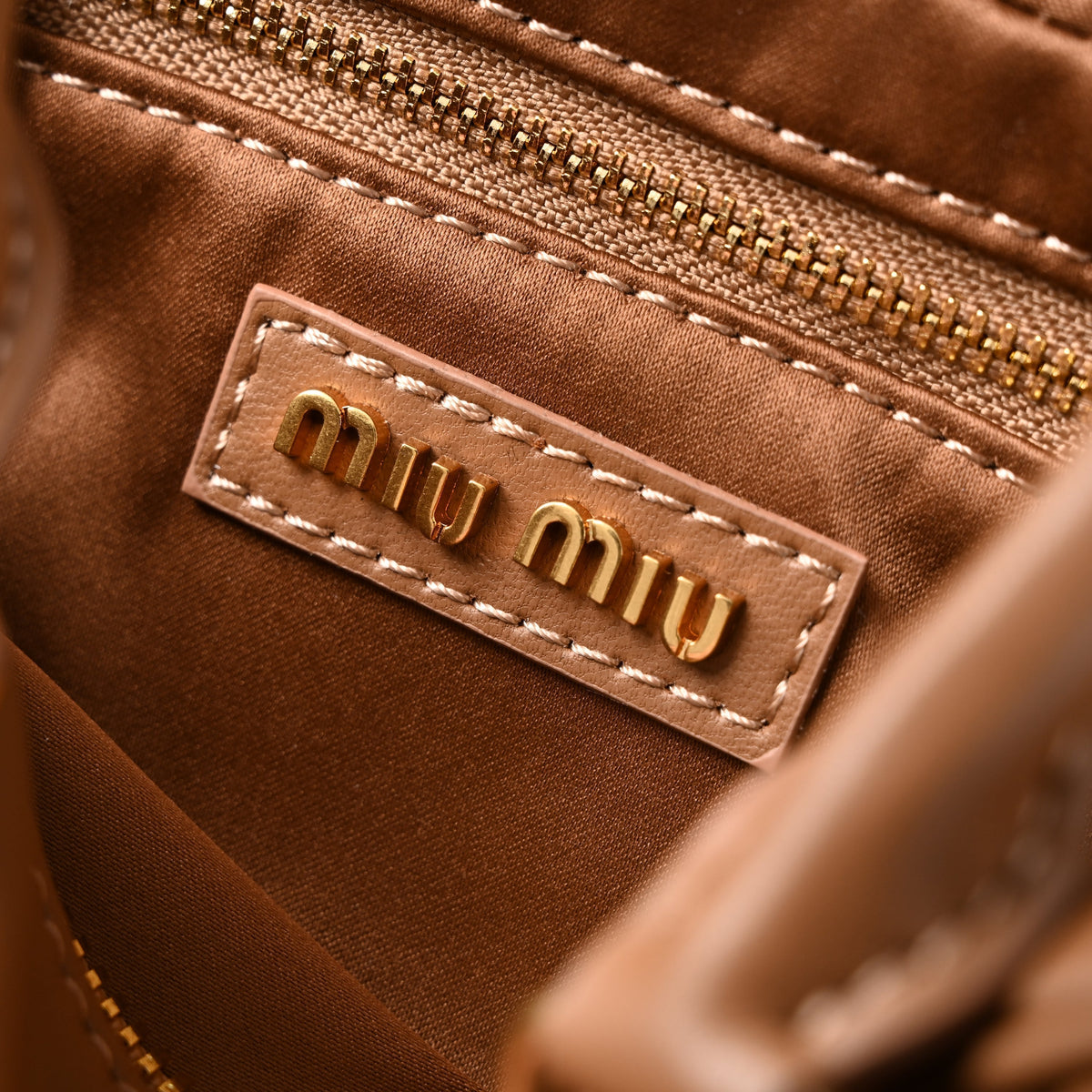 Miu Miu Matelassé Leather Top Handle Bag – Caramel Brown — view 2