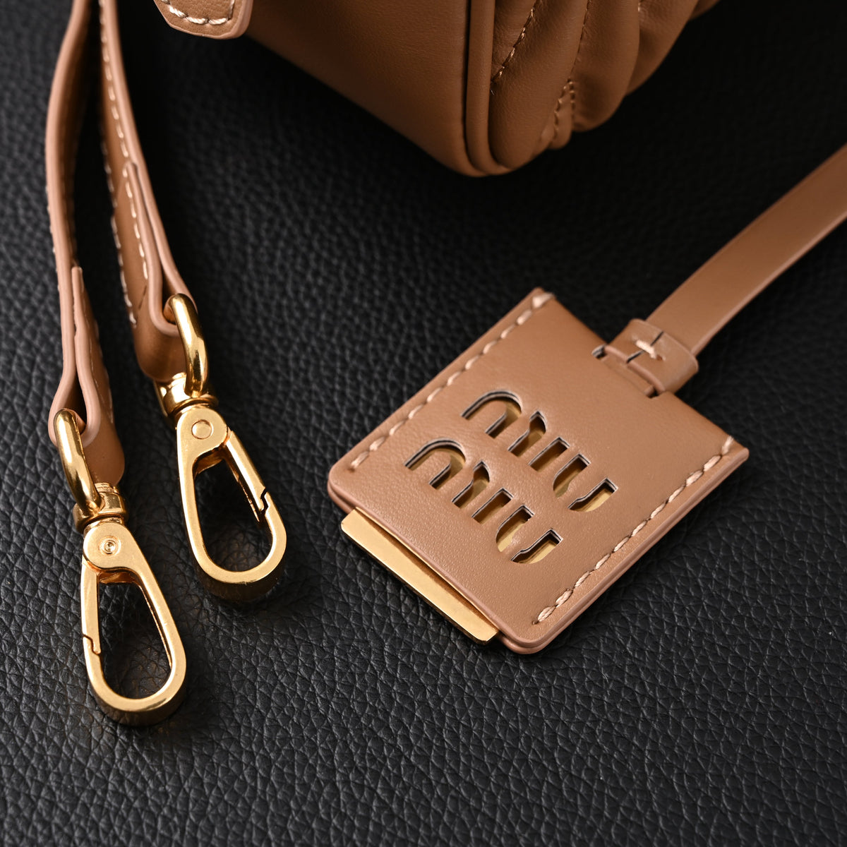 Miu Miu Matelassé Leather Top Handle Bag – Caramel Brown — view 4