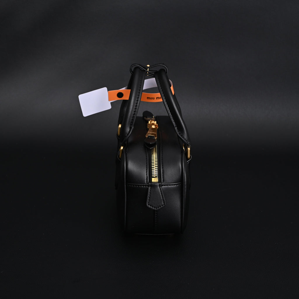 Miu Miu Black Matelassé Leather Satchel Bag – Mini Top Handle - Black with Gold-Tone Accents — view 10