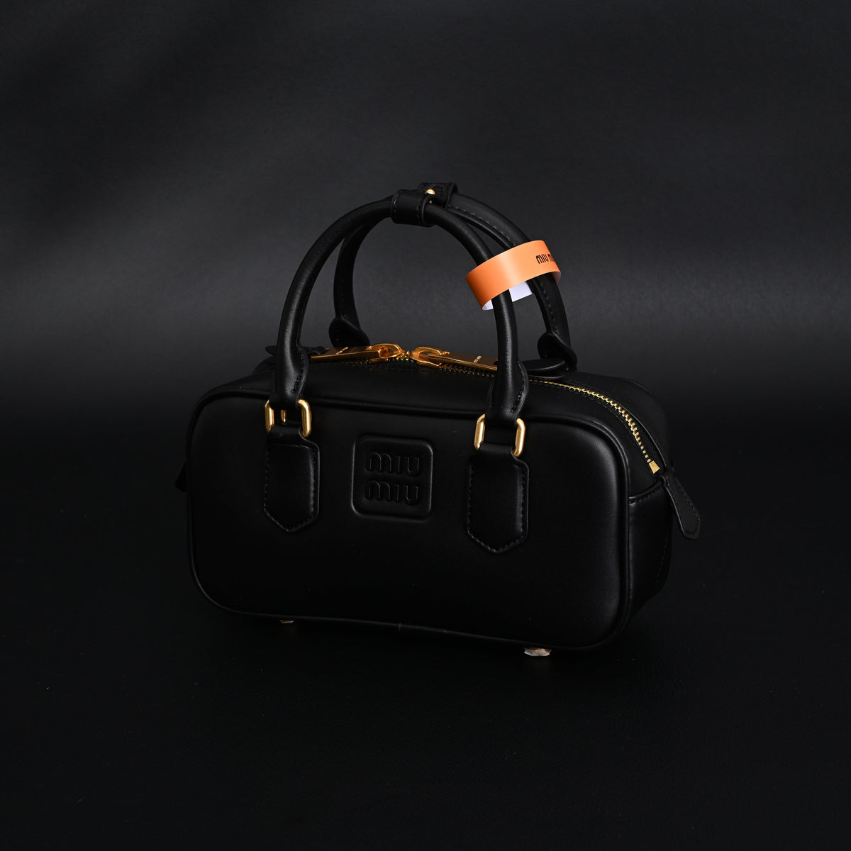 Miu Miu Black Matelassé Leather Satchel Bag – Mini Top Handle - Black with Gold-Tone Accents — view 12