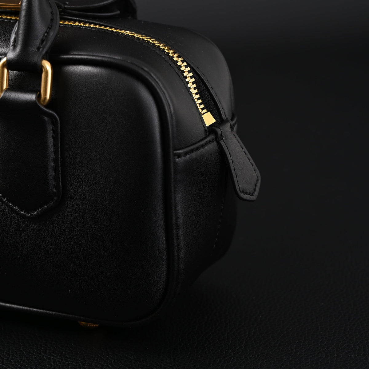 Miu Miu Black Matelassé Leather Satchel Bag – Mini Top Handle - Black with Gold-Tone Accents — view 15