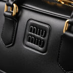 Miu Miu Black Matelassé Leather Satchel Bag – Mini Top Handle - Black with Gold-Tone Accents — view 17
