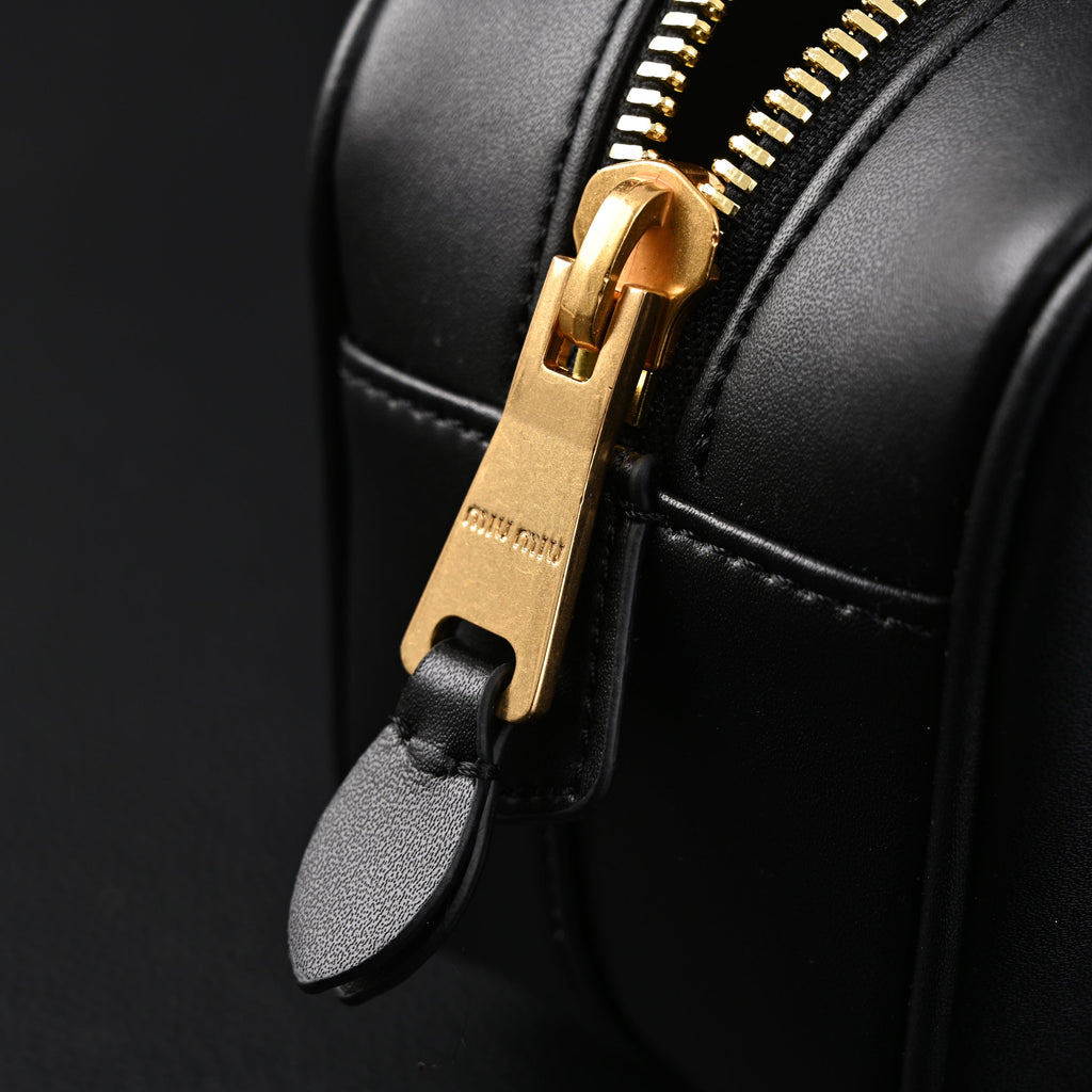 Miu Miu Black Matelassé Leather Satchel Bag – Mini Top Handle - Black with Gold-Tone Accents — view 4