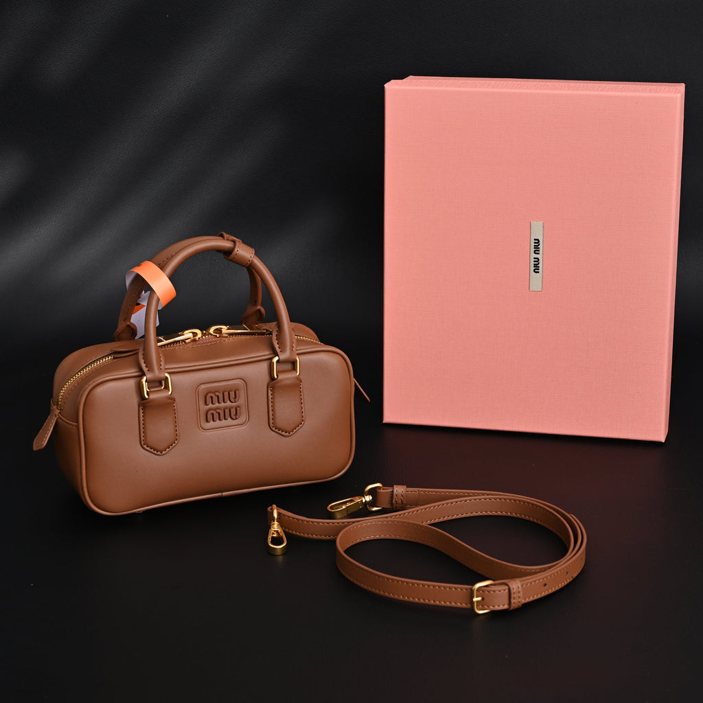 Miu Miu Leather Top Handle Satchel – Caramel Brown Satchel Bag — view 1