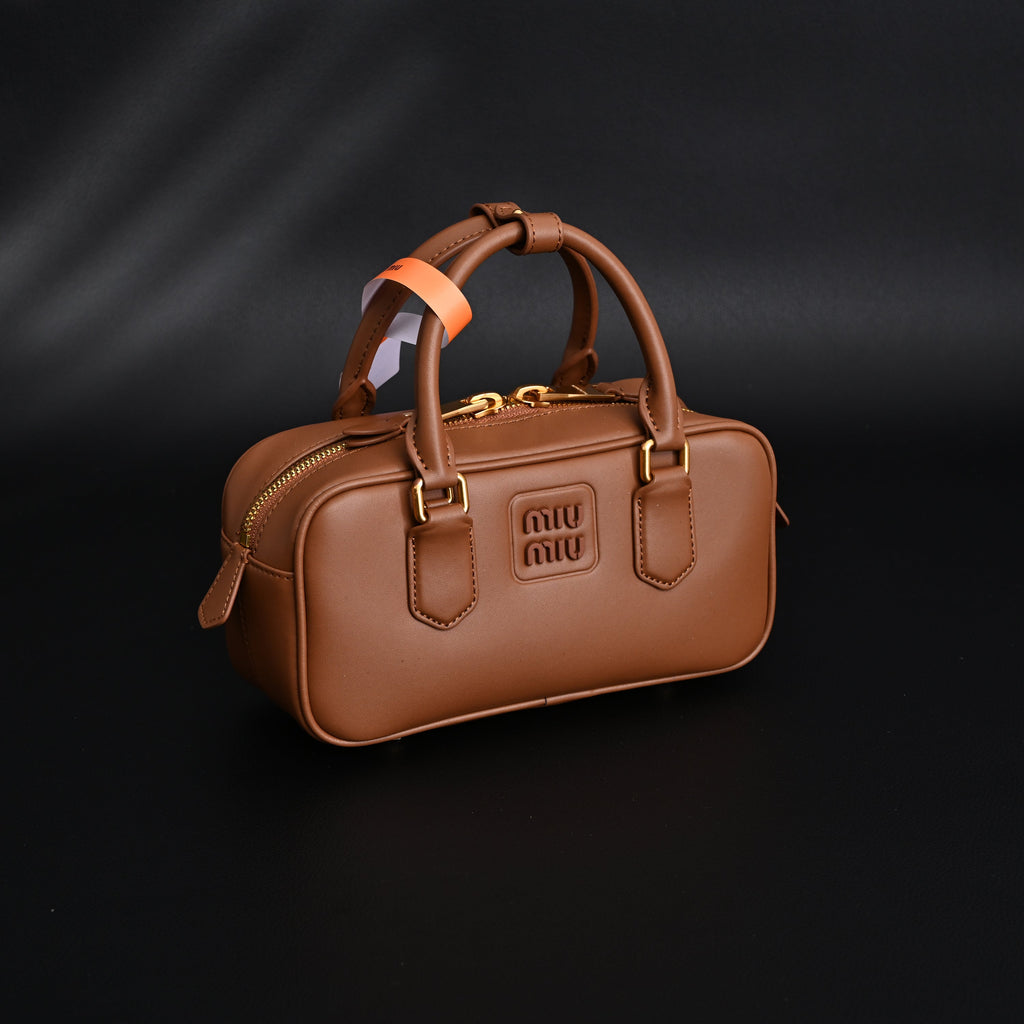 Miu Miu Leather Top Handle Satchel – Caramel Brown Satchel Bag — view 5