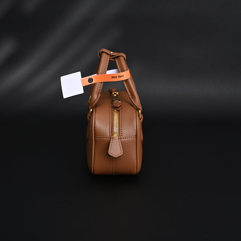 Miu Miu Leather Top Handle Satchel – Caramel Brown Satchel Bag — view 8