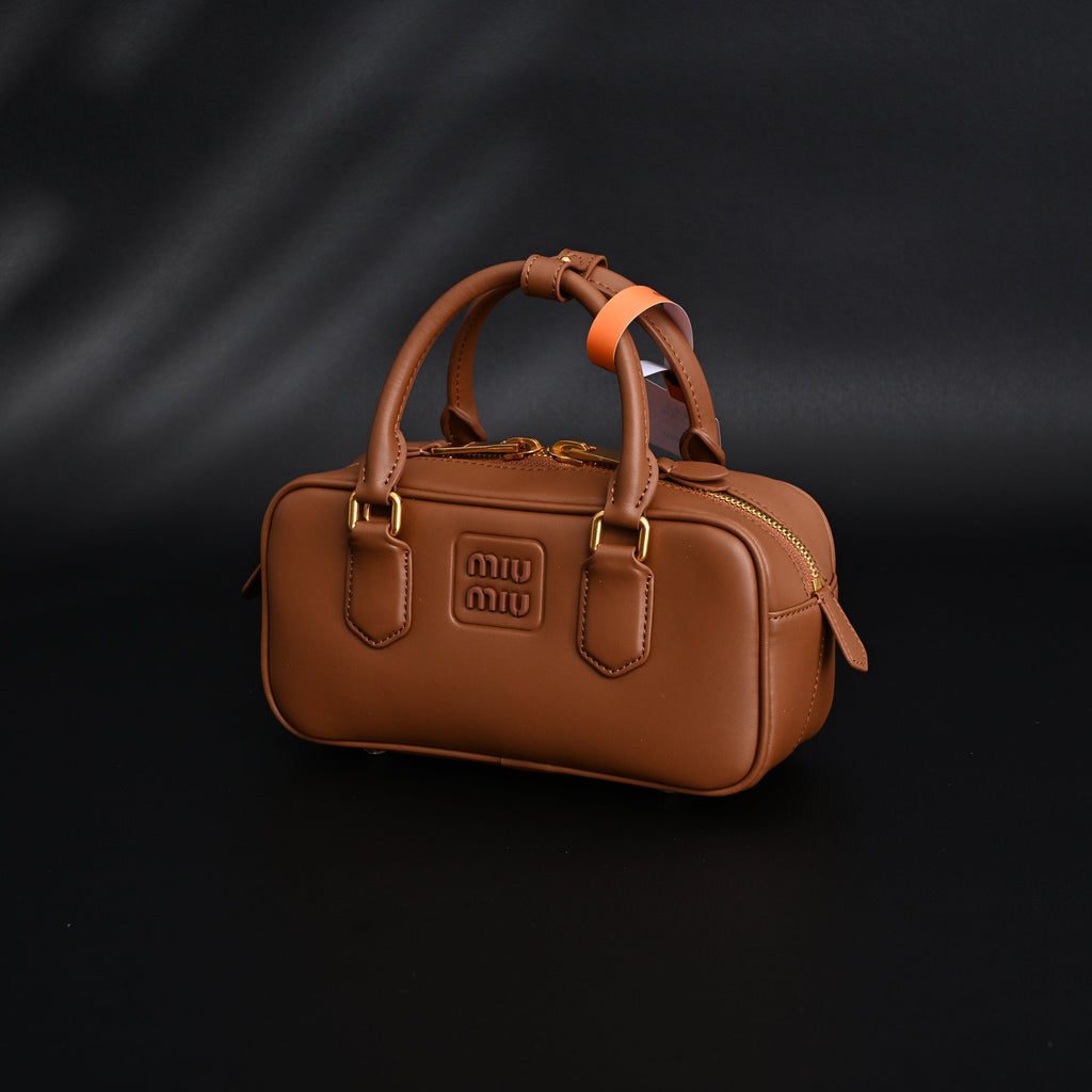 Miu Miu Leather Top Handle Satchel – Caramel Brown Satchel Bag — view 9