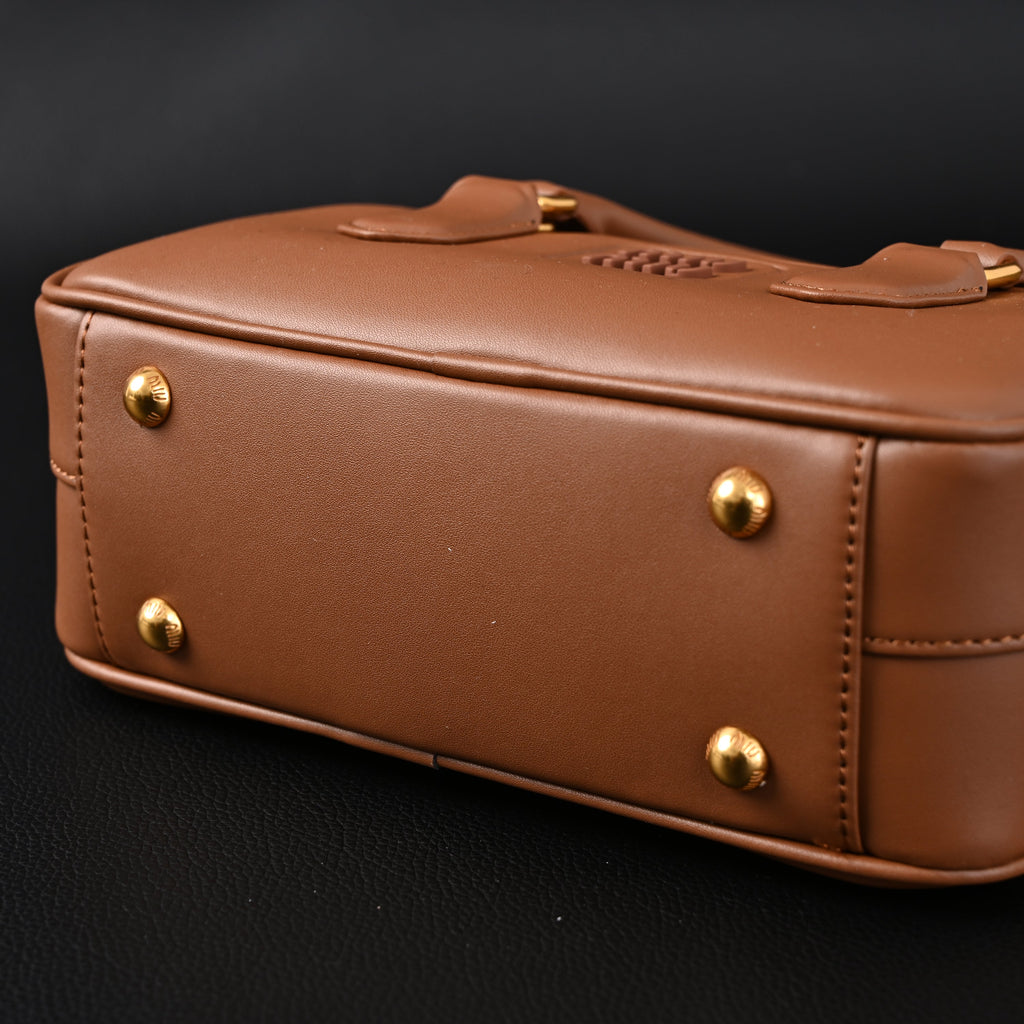 Miu Miu Leather Top Handle Satchel – Caramel Brown Satchel Bag — view 10