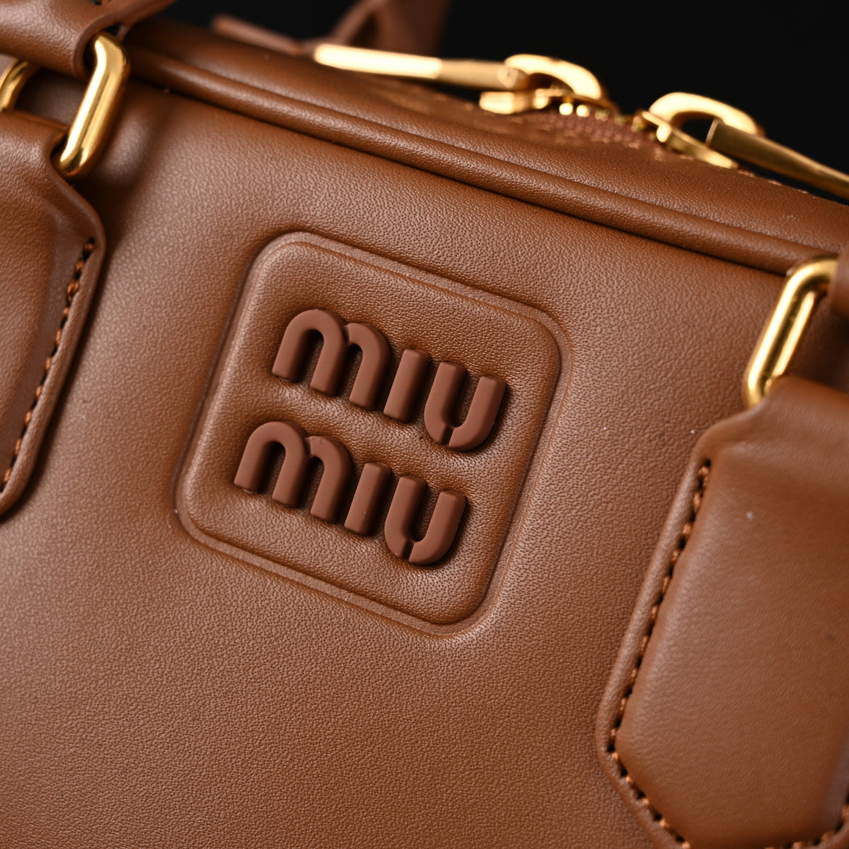 Miu Miu Leather Top Handle Satchel – Caramel Brown Satchel Bag — view 11