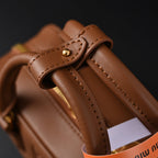 Miu Miu Leather Top Handle Satchel – Caramel Brown Satchel Bag — view 13