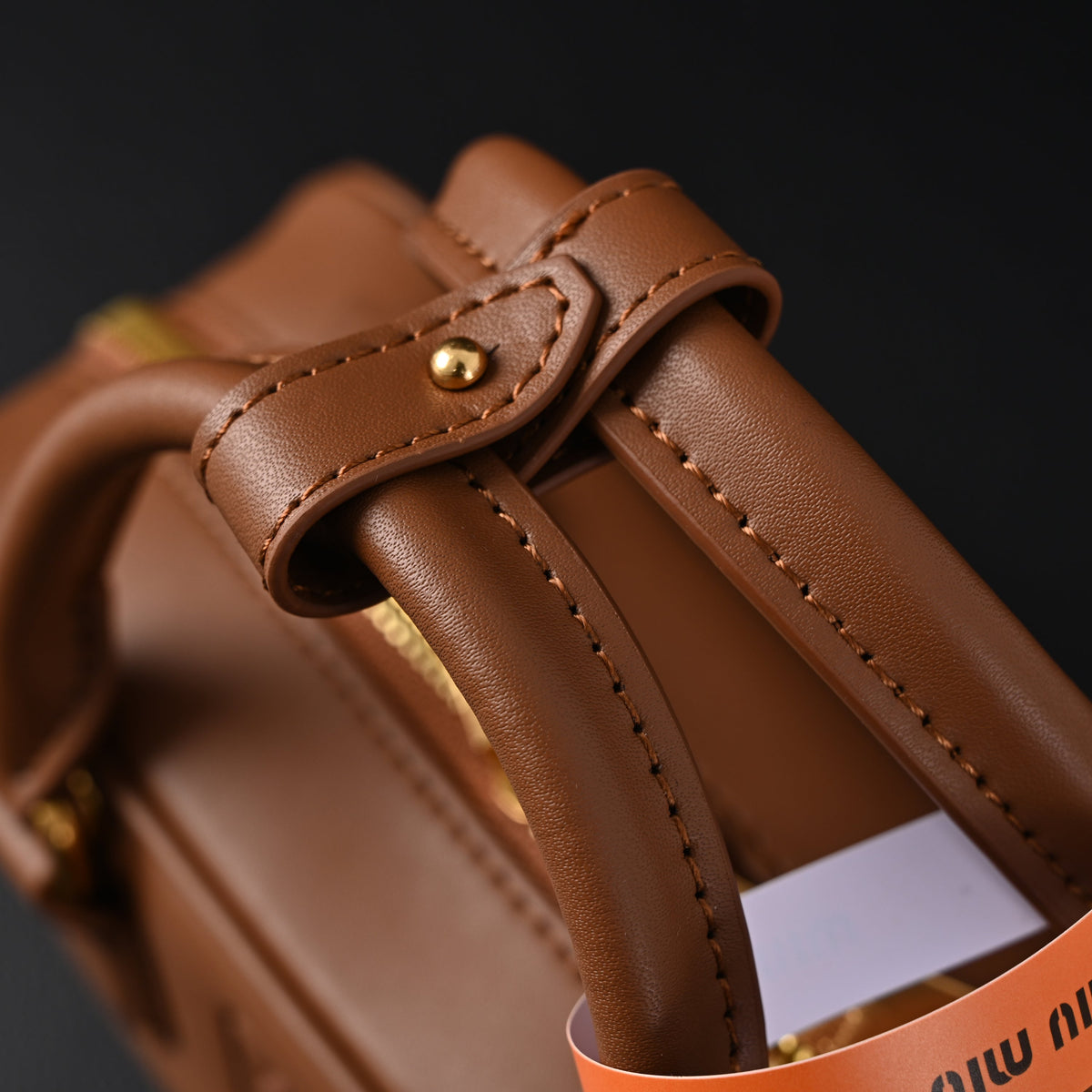 Miu Miu Leather Top Handle Satchel – Caramel Brown Satchel Bag — view 13
