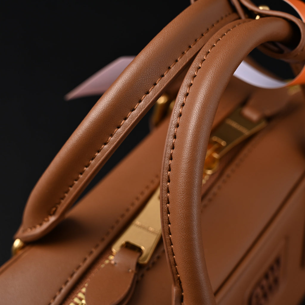 Miu Miu Leather Top Handle Satchel – Caramel Brown Satchel Bag — view 15