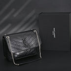 Saint Laurent Niki Medium Black Crinkled Leather Shoulder Bag — view 1