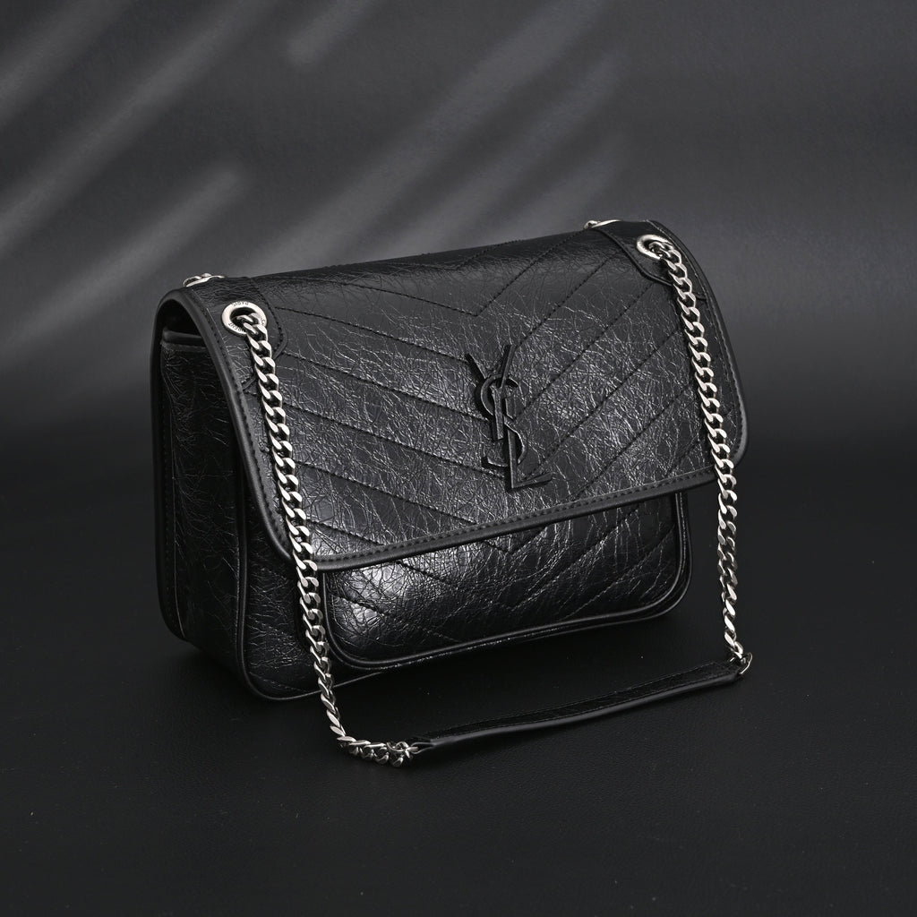 Saint Laurent Niki Medium Black Crinkled Leather Shoulder Bag — view 4