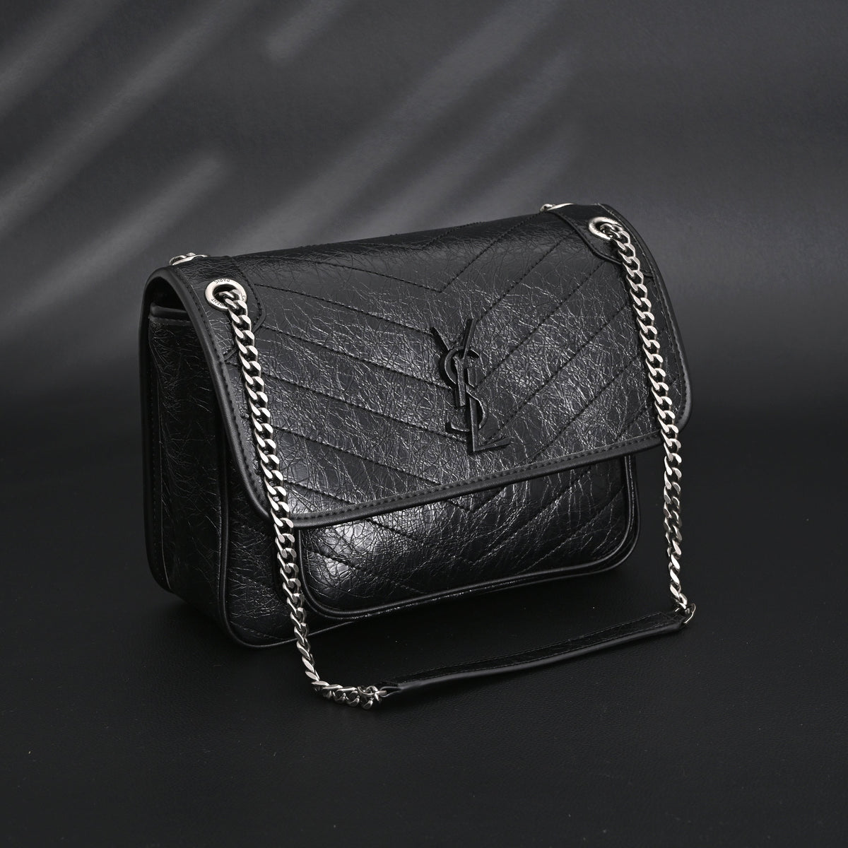 Saint Laurent Niki Medium Black Crinkled Leather Shoulder Bag — view 4