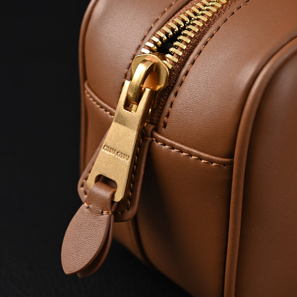Miu Miu Leather Top Handle Satchel – Caramel Brown Satchel Bag — view 17
