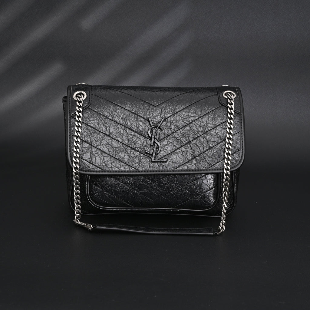 Saint Laurent Niki Medium Black Crinkled Leather Shoulder Bag — view 5