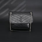 Saint Laurent Niki Medium Black Crinkled Leather Shoulder Bag — view 5