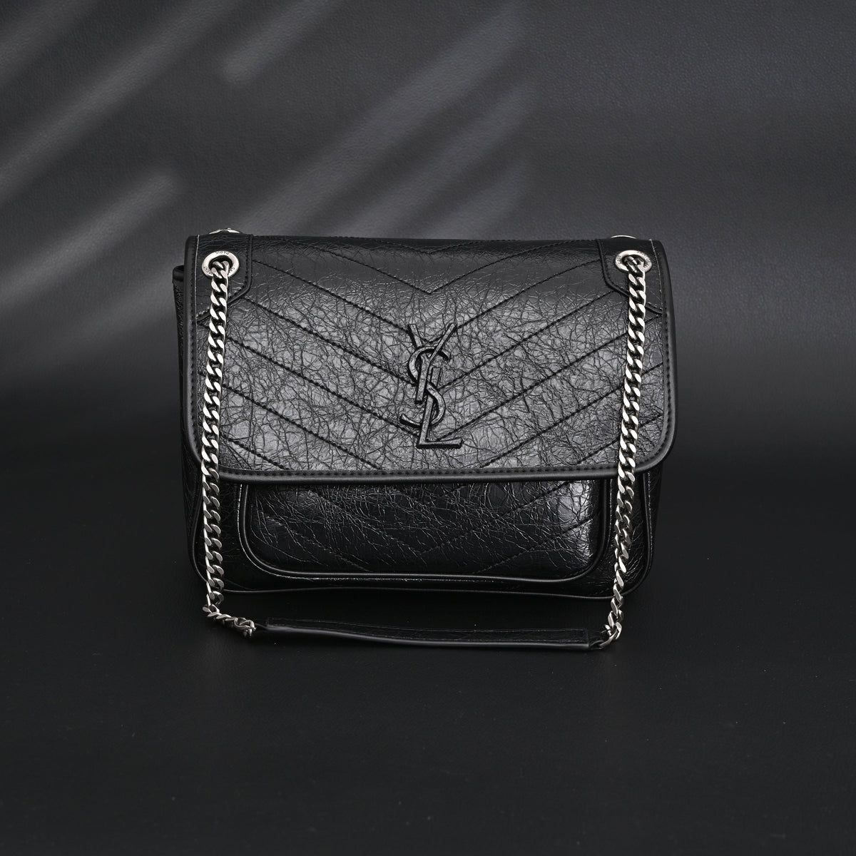 Saint Laurent Niki Medium Black Crinkled Leather Shoulder Bag — view 5