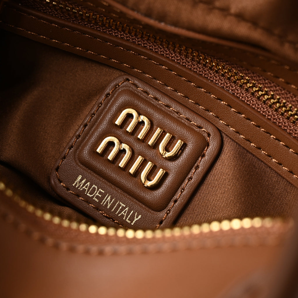 Miu Miu Leather Top Handle Satchel – Caramel Brown Satchel Bag — view 18