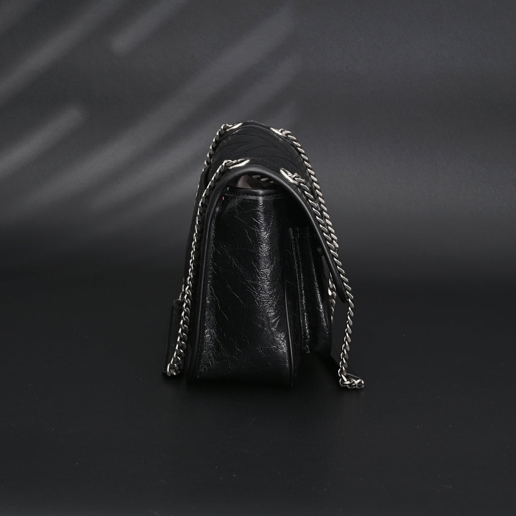 Saint Laurent Niki Medium Black Crinkled Leather Shoulder Bag — view 6