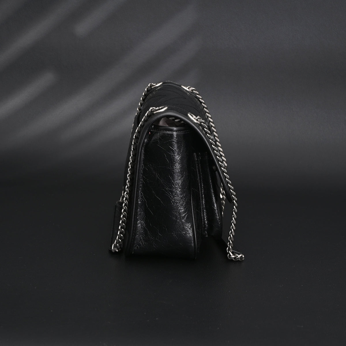 Saint Laurent Niki Medium Black Crinkled Leather Shoulder Bag — view 6
