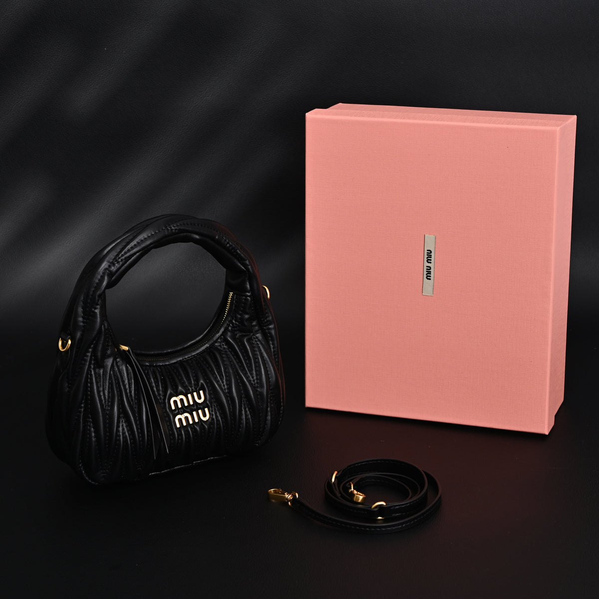 Miu Miu Matelassé Leather Hobo Bag – Black with Gold Hardware - Classic Black — view 1