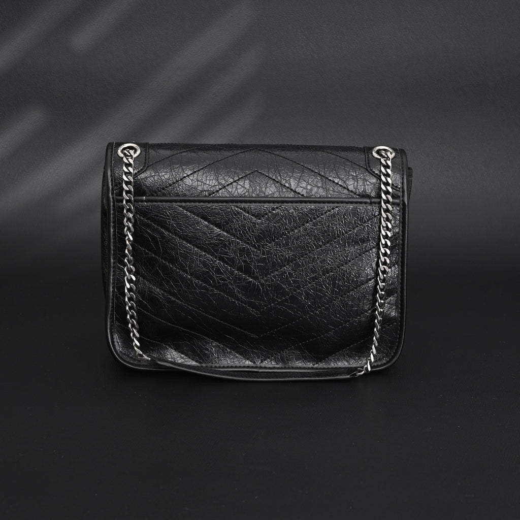Saint Laurent Niki Medium Black Crinkled Leather Shoulder Bag — view 7