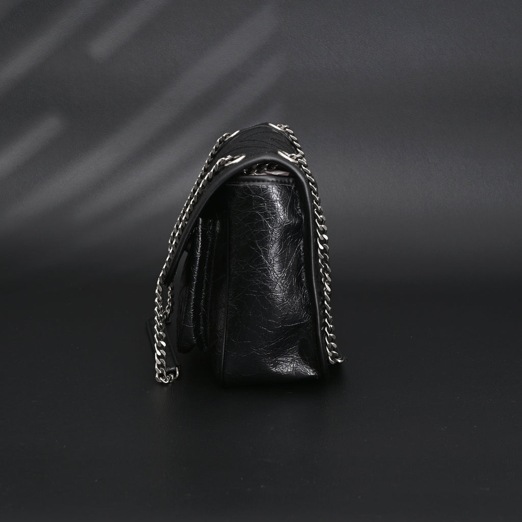 Saint Laurent Niki Medium Black Crinkled Leather Shoulder Bag — view 8