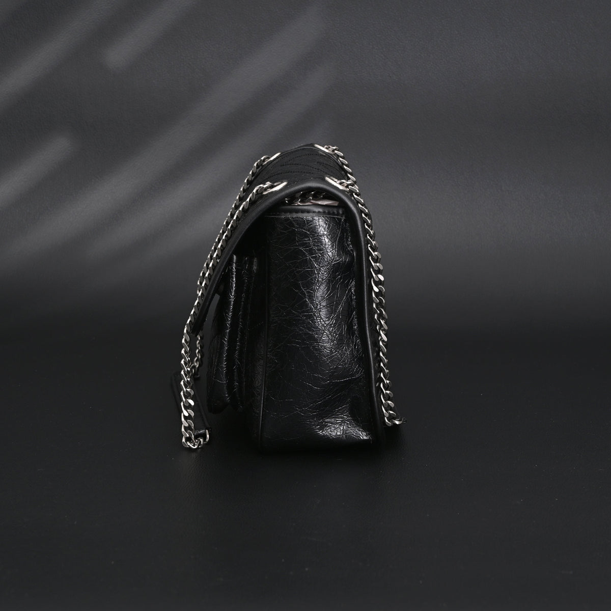 Saint Laurent Niki Medium Black Crinkled Leather Shoulder Bag — view 8