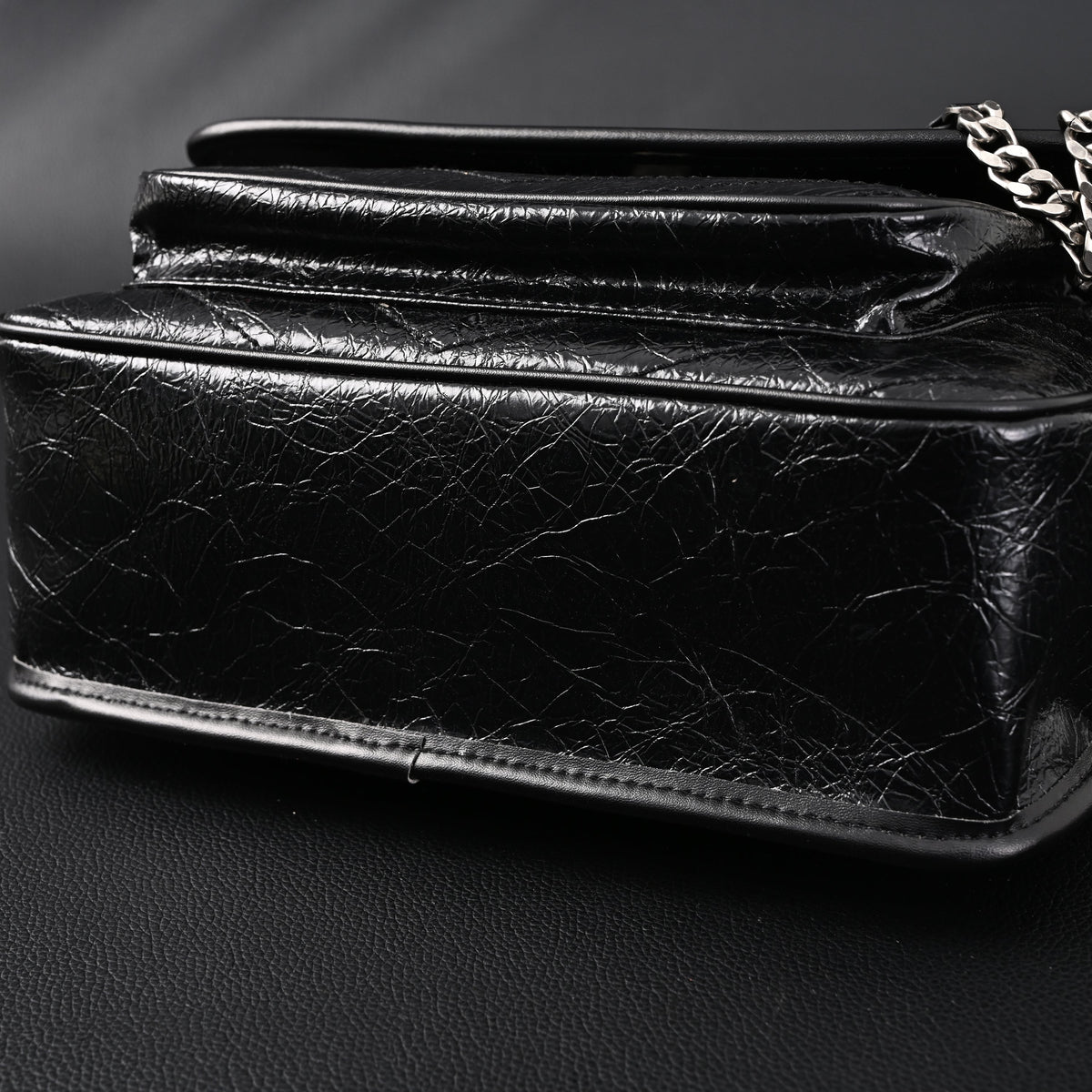 Saint Laurent Niki Medium Black Crinkled Leather Shoulder Bag — view 10