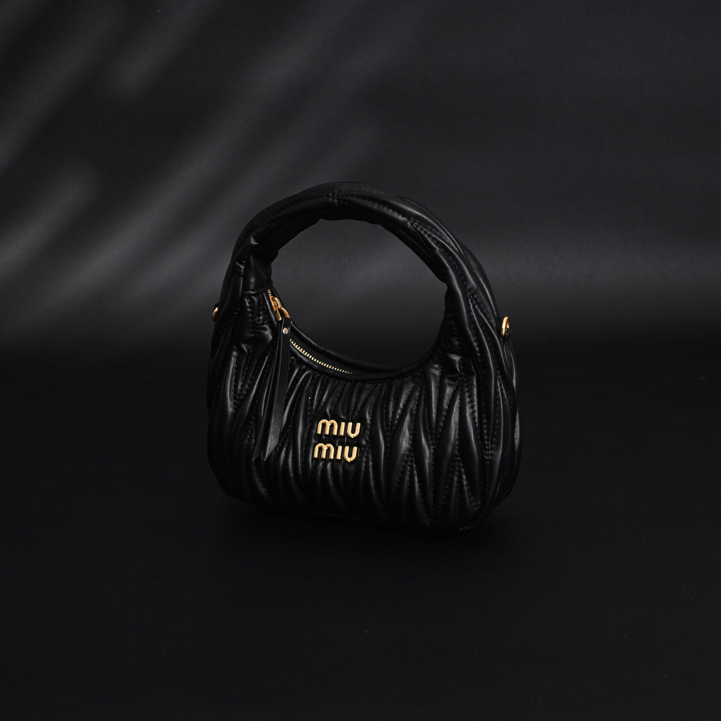 Miu Miu Matelassé Leather Hobo Bag – Black with Gold Hardware - Classic Black — view 5