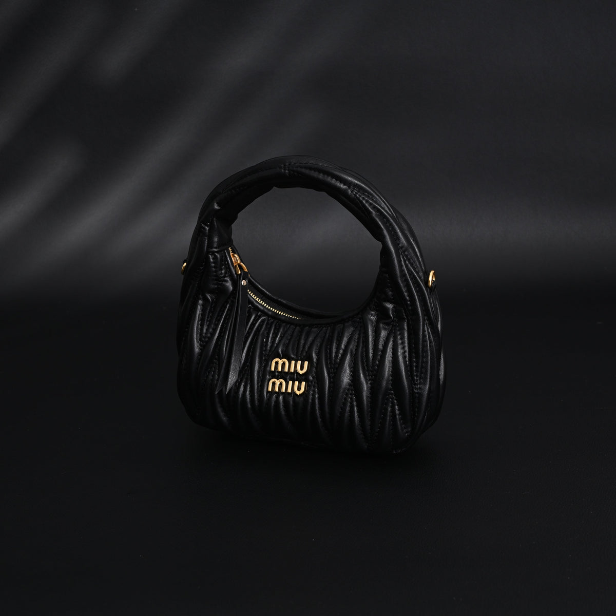 Miu Miu Matelassé Leather Hobo Bag – Black with Gold Hardware - Classic Black — view 5