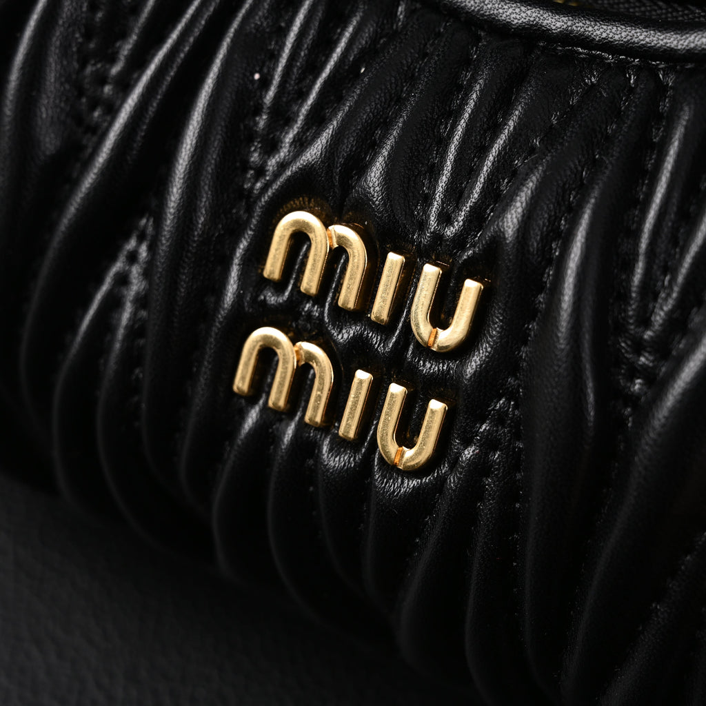 Miu Miu Matelassé Leather Hobo Bag – Black with Gold Hardware - Classic Black — view 7
