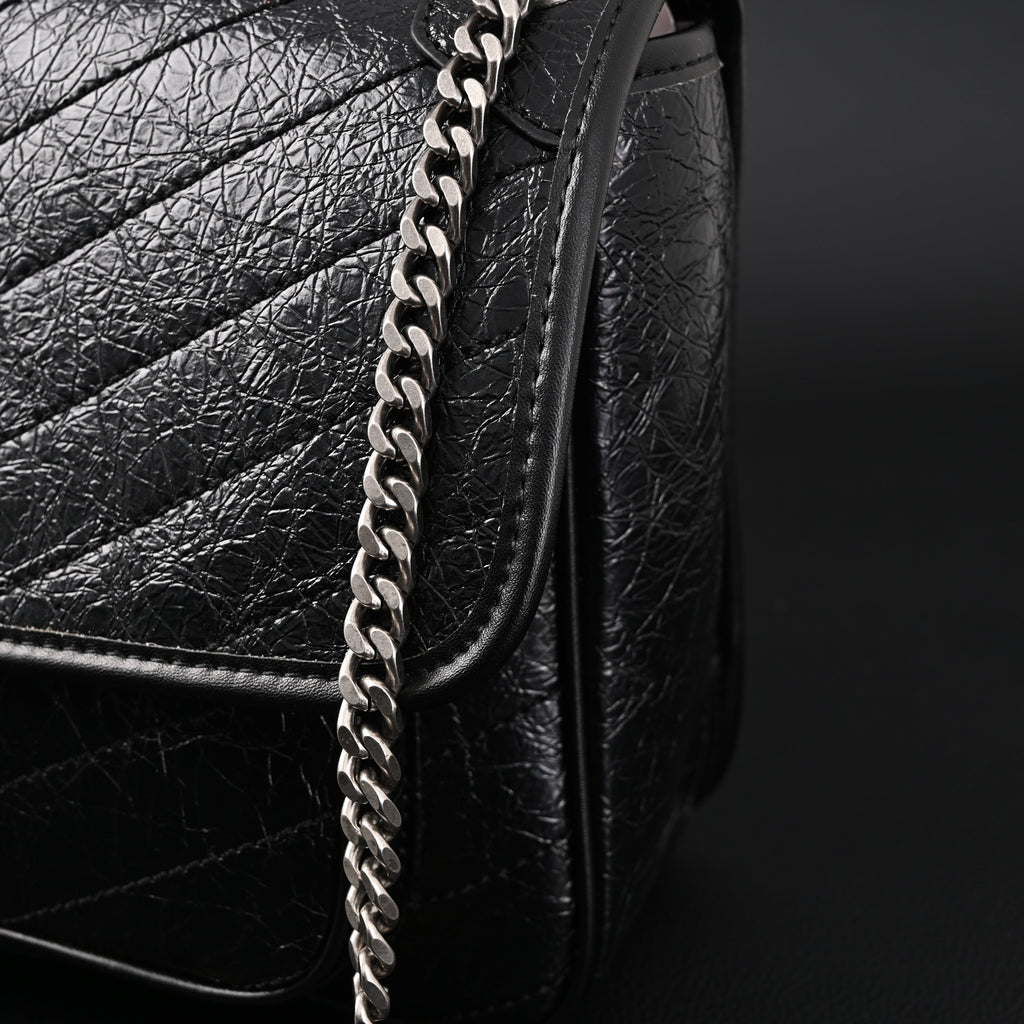 Saint Laurent Niki Medium Black Crinkled Leather Shoulder Bag — view 16