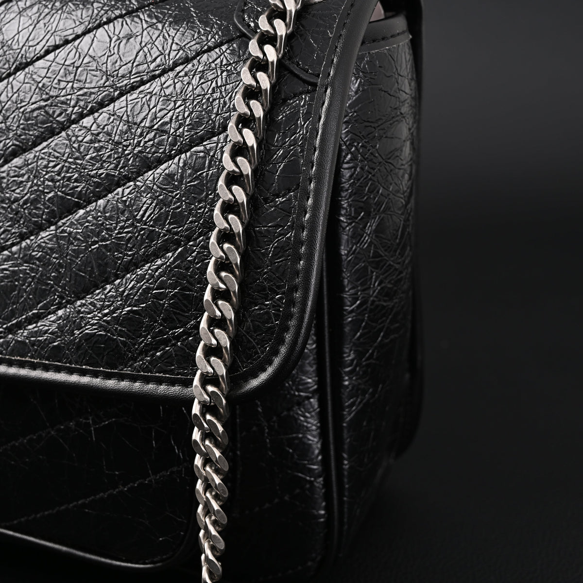 Saint Laurent Niki Medium Black Crinkled Leather Shoulder Bag — view 16