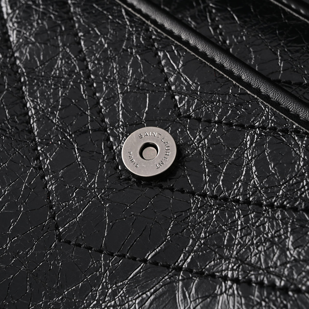 Saint Laurent Niki Medium Black Crinkled Leather Shoulder Bag — view 17