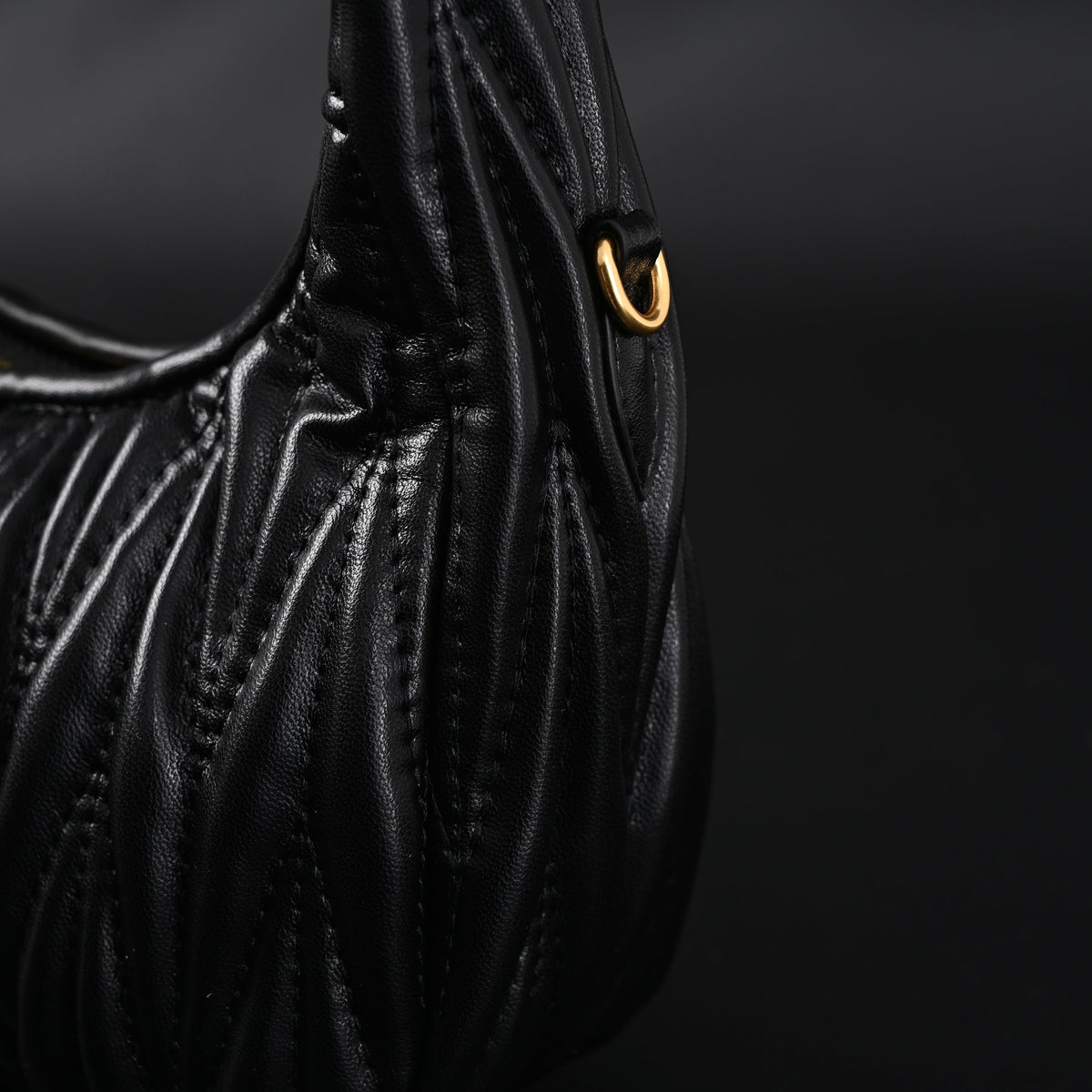 Miu Miu Matelassé Leather Hobo Bag – Black with Gold Hardware - Classic Black — view 8
