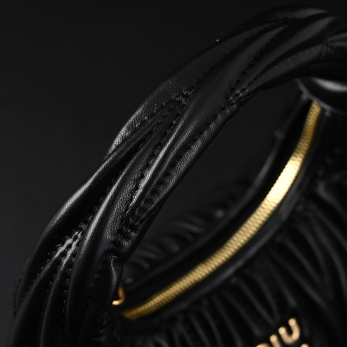 Miu Miu Matelassé Leather Hobo Bag – Black with Gold Hardware - Classic Black — view 9
