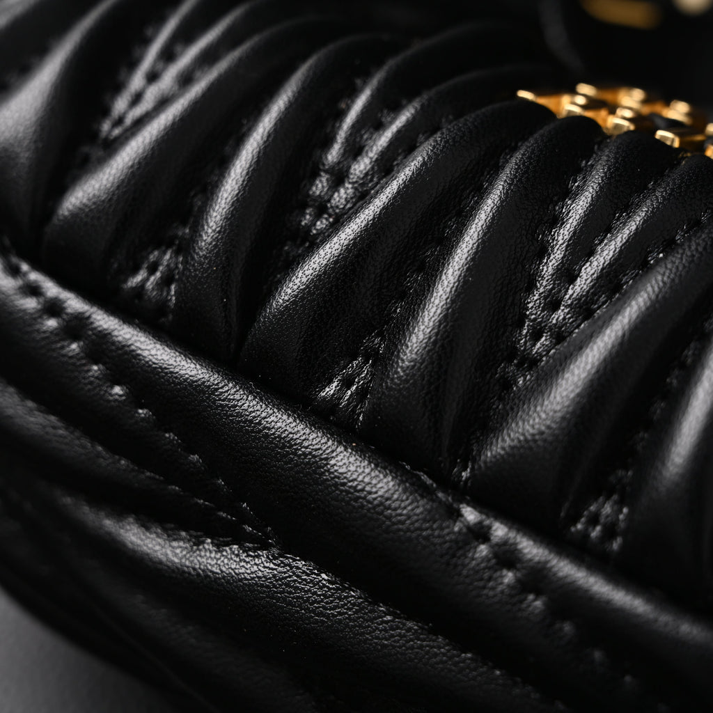 Miu Miu Matelassé Leather Hobo Bag – Black with Gold Hardware - Classic Black — view 12