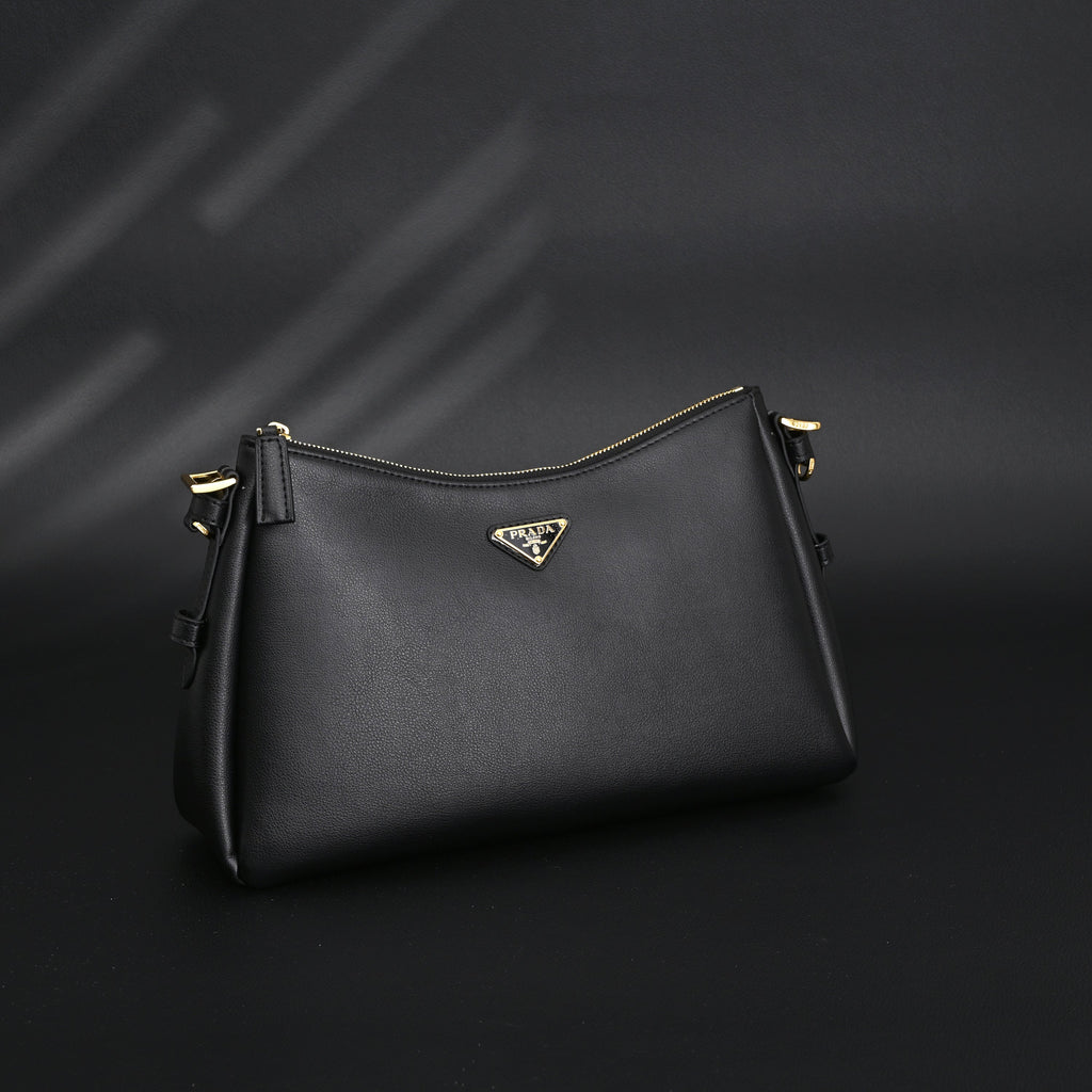 Prada Cleo Black Brushed Leather Shoulder Bag — view 12