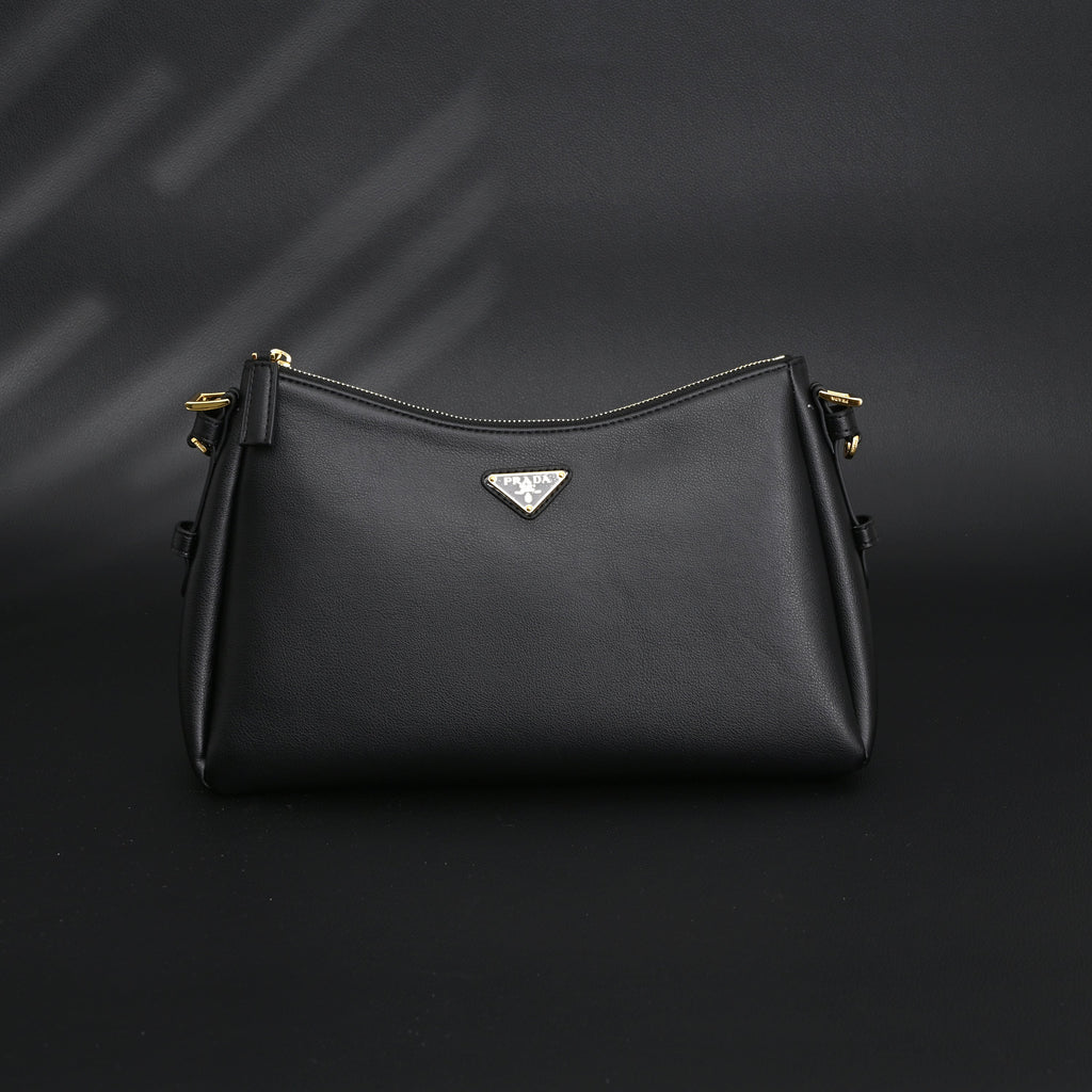 Prada Cleo Black Brushed Leather Shoulder Bag — view 4